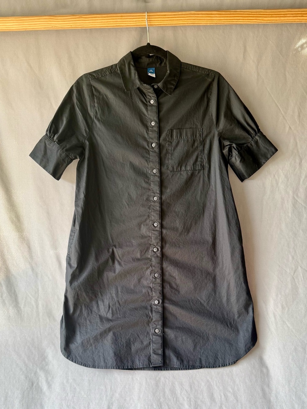 Old Navy Black Cotton Shirt Dress XS Petite Button Front WITH POCKETS